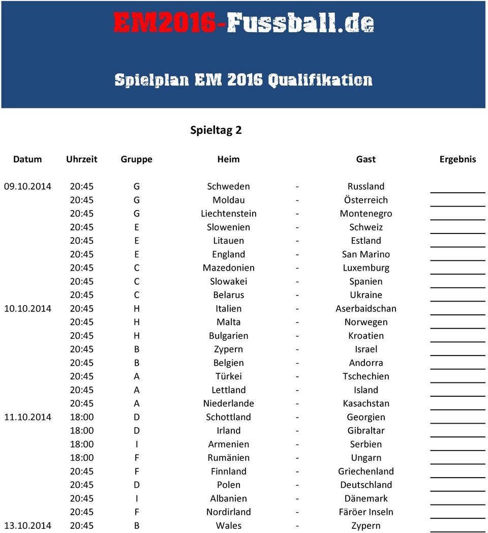 - Luxemburg 20:45 C Slowakei - Spanien 20:45 C Belarus - Ukraine 10.