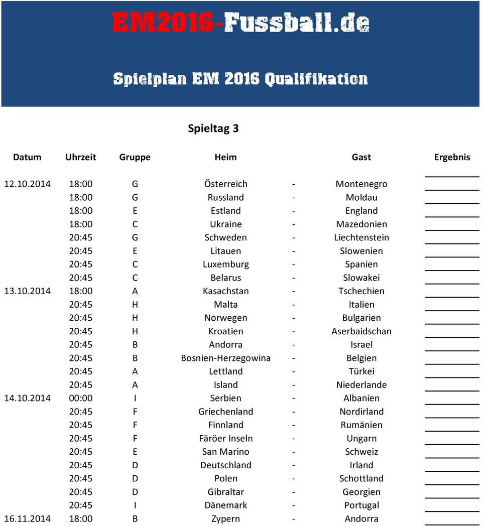 Spanien 20:45 C Belarus - Slowakei 13.10.