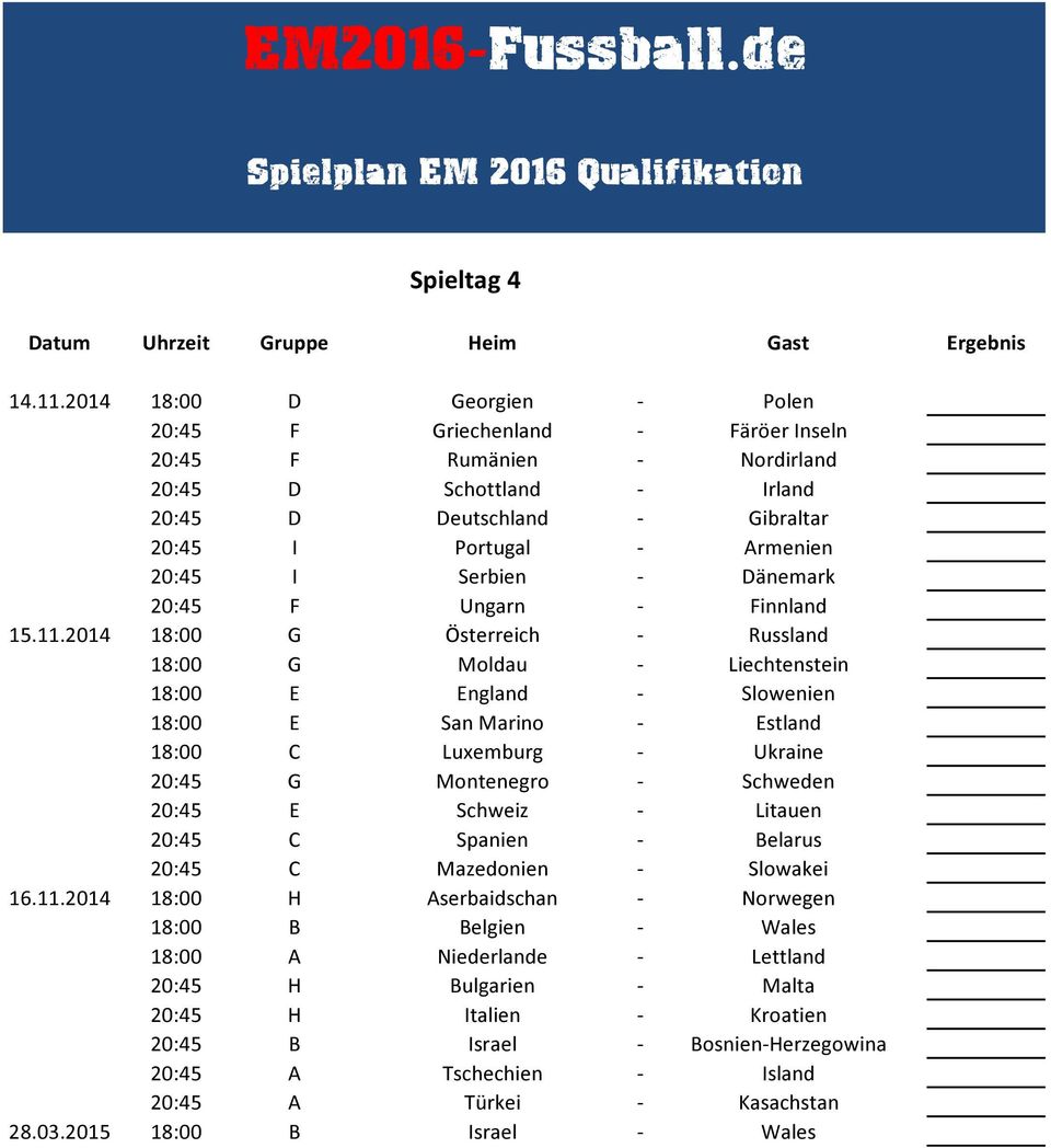 Serbien - Dänemark 20:45 F Ungarn - Finnland 15.11.