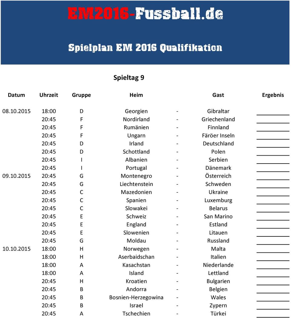 Albanien - Serbien 20:45 I Portugal - Dänemark 09.10.