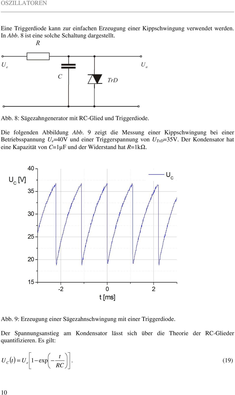9 zeigt die Messung einer Kippschwingung bei einer Betriebsspannung e =4V und einer Triggerspannung von TrD =35V.