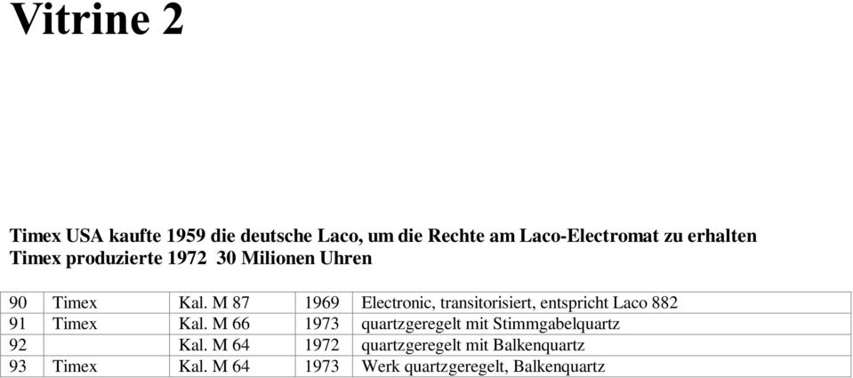 M 87 1969 Electronic, transitorisiert, entspricht Laco 882 91 Timex Kal.