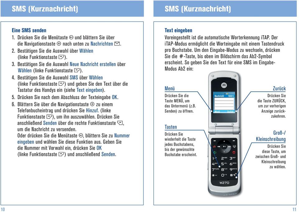 Bestätigen Sie die Auswahl SMS über Wählen (linke Funktionstaste ) und geben Sie den Text über die Tastatur des Handys ein (siehe Text eingeben). 5. Drücken Sie nach dem Abschluss der Texteingabe OK.