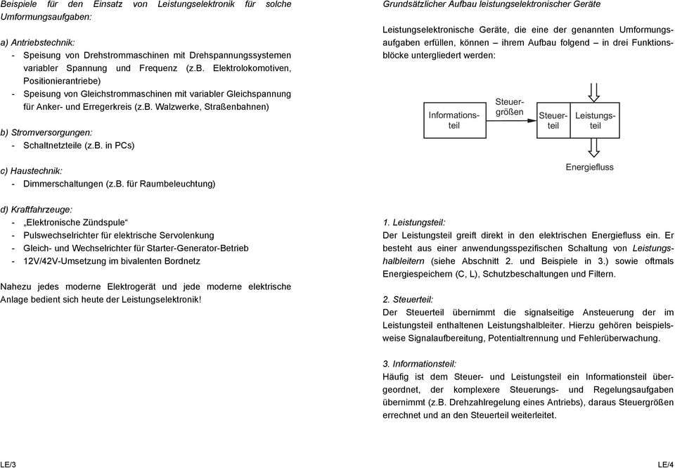 b. Walzwerke, Straßenbahnen) b) Stromversorgungen: - Schaltnetzteile (z.b. in PCs) c) Haustechnik: - Dimmerschaltungen (z.b. für Raumbeleuchtung) Grundsätzlicher Aufbau leistungselektronischer Geräte