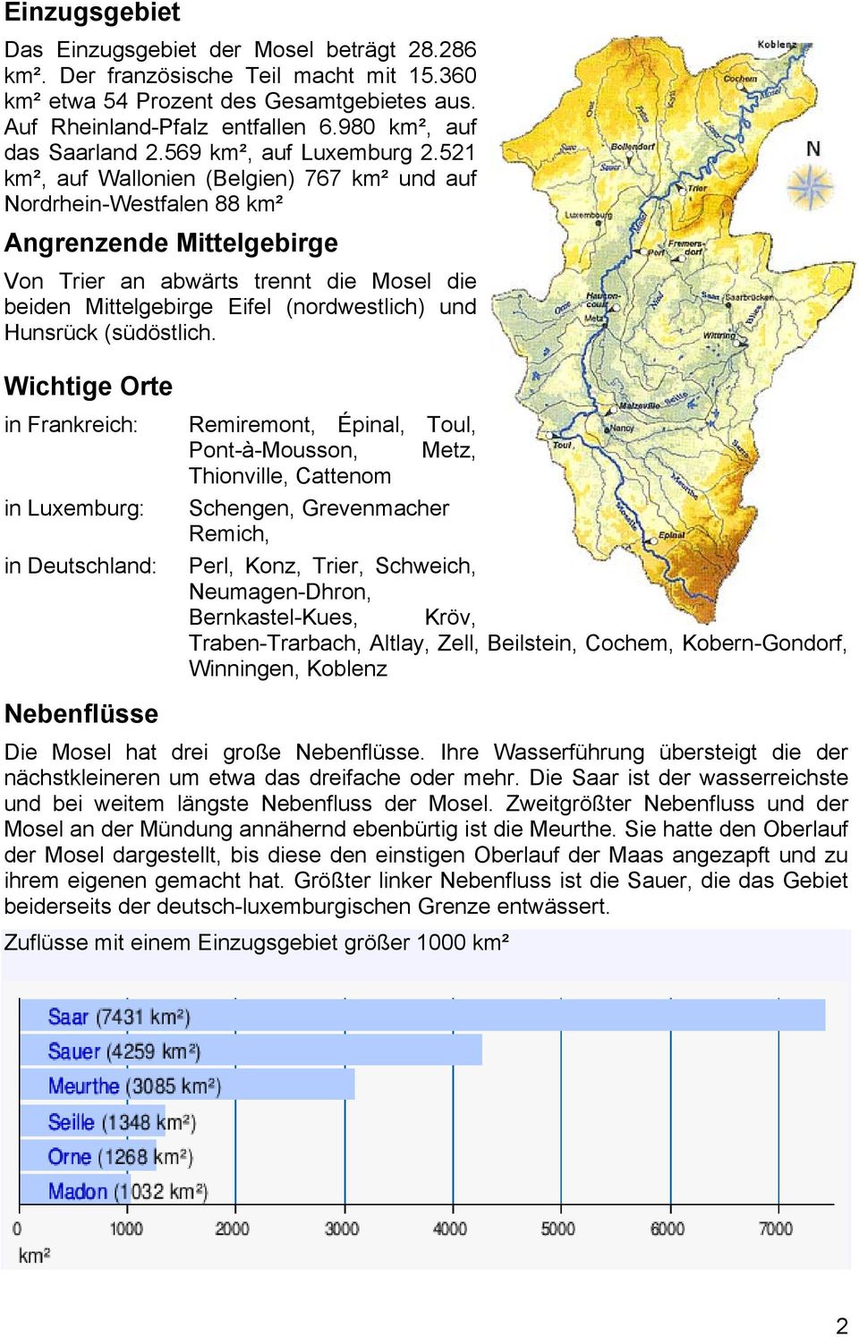 521 km², auf Wallonien (Belgien) 767 km² und auf Nordrhein-Westfalen 88 km² Angrenzende Mittelgebirge Von Trier an abwärts trennt die Mosel die beiden Mittelgebirge Eifel (nordwestlich) und Hunsrück