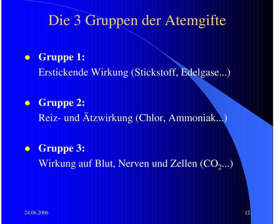..) Gruppe 2: Reiz- und Ätzwirkung (Chlor, Ammoniak.