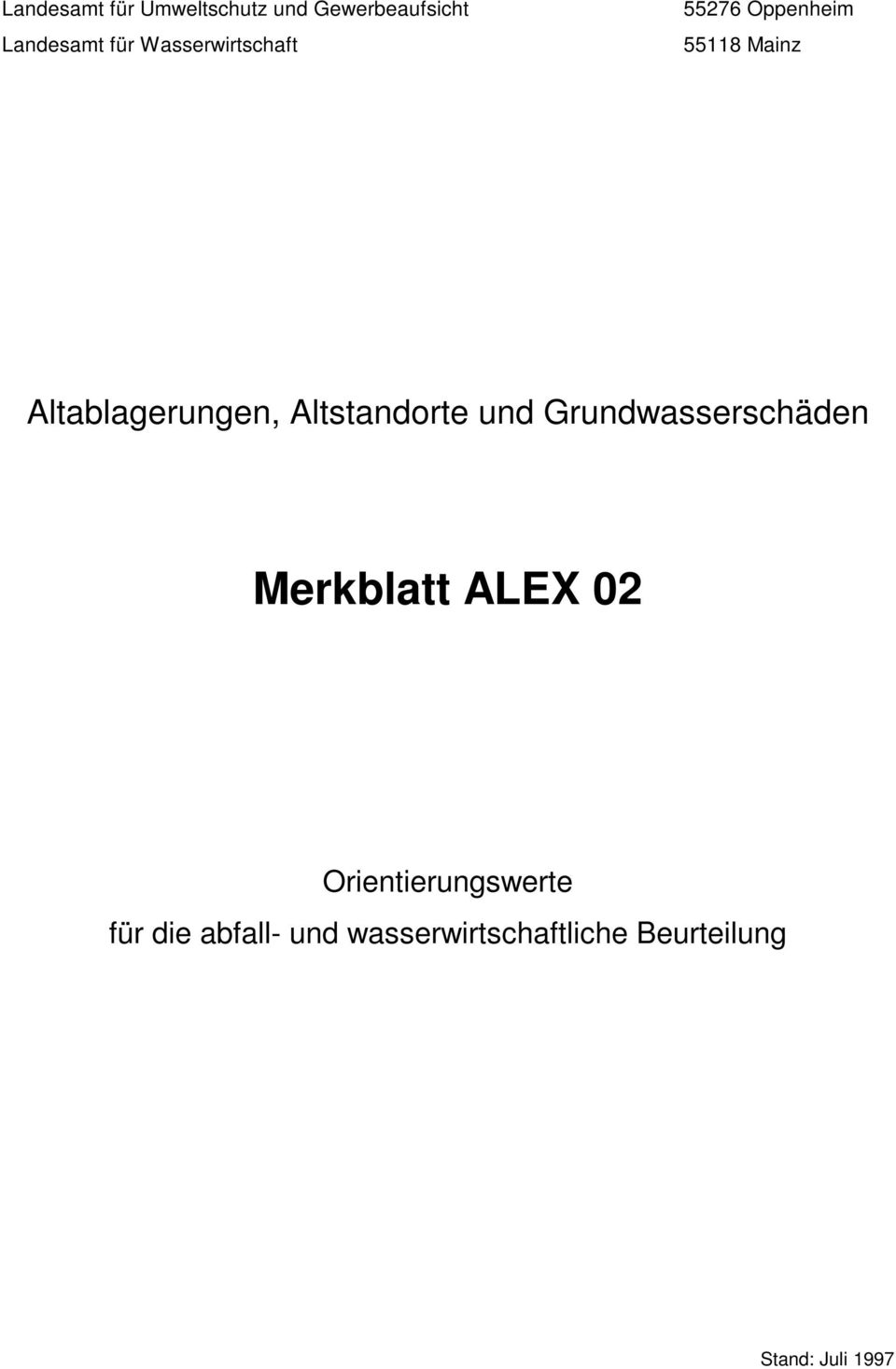 Altstandorte und Grundwasserschäden Merkblatt ALEX 02