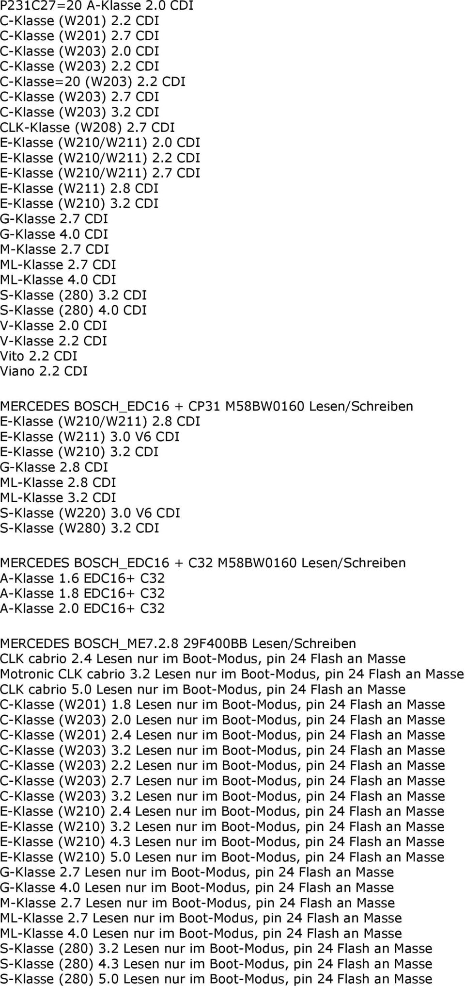 0 CDI M-Klasse 2.7 CDI ML-Klasse 2.7 CDI ML-Klasse 4.0 CDI S-Klasse (280) 3.2 CDI S-Klasse (280) 4.0 CDI V-Klasse 2.0 CDI V-Klasse 2.2 CDI Vito 2.2 CDI Viano 2.