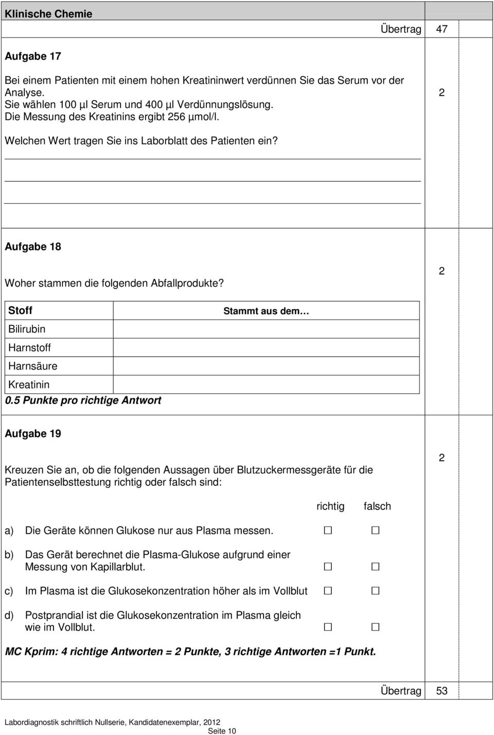 Stoff Stammt aus dem Bilirubin Harnstoff Harnsäure Kreatinin 0.