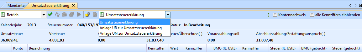 1.2 Übersicht Im Jahresabschluss werden im Navigationsbaum unter dem Punkt Umsatzsteuer die Vorgänge zur Erfassung und Auswertung der zur Verfügung gestellt.