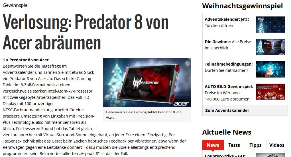 Redaktionelle Umsetzung ONLINE Die Kalendertürchen Die Produkte werden in