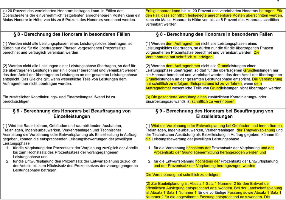 8 - Berechnung des Honorars in besonderen Fällen (1) Werden nicht alle Leistungsphasen eines Leistungsbildes übertragen, so dürfen nur die für die übertragenen Phasen vorgesehenen Prozentsätze