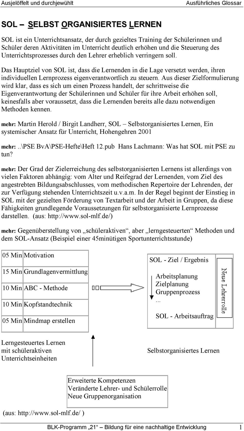 Das Hauptziel von SOL ist, dass die Lernenden in die Lage versetzt werden, ihren individuellen Lernprozess eigenverantwortlich zu steuern.