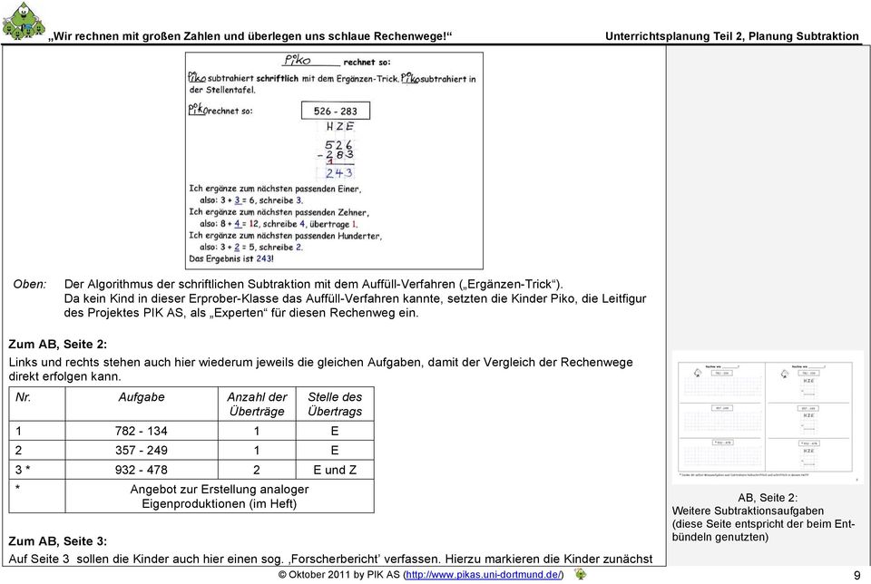 Zum AB, Seite 2: Links und rechts stehen auch hier wiederum jeweils die gleichen Aufgaben, damit der Vergleich der Rechenwege direkt erfolgen kann. Nr.