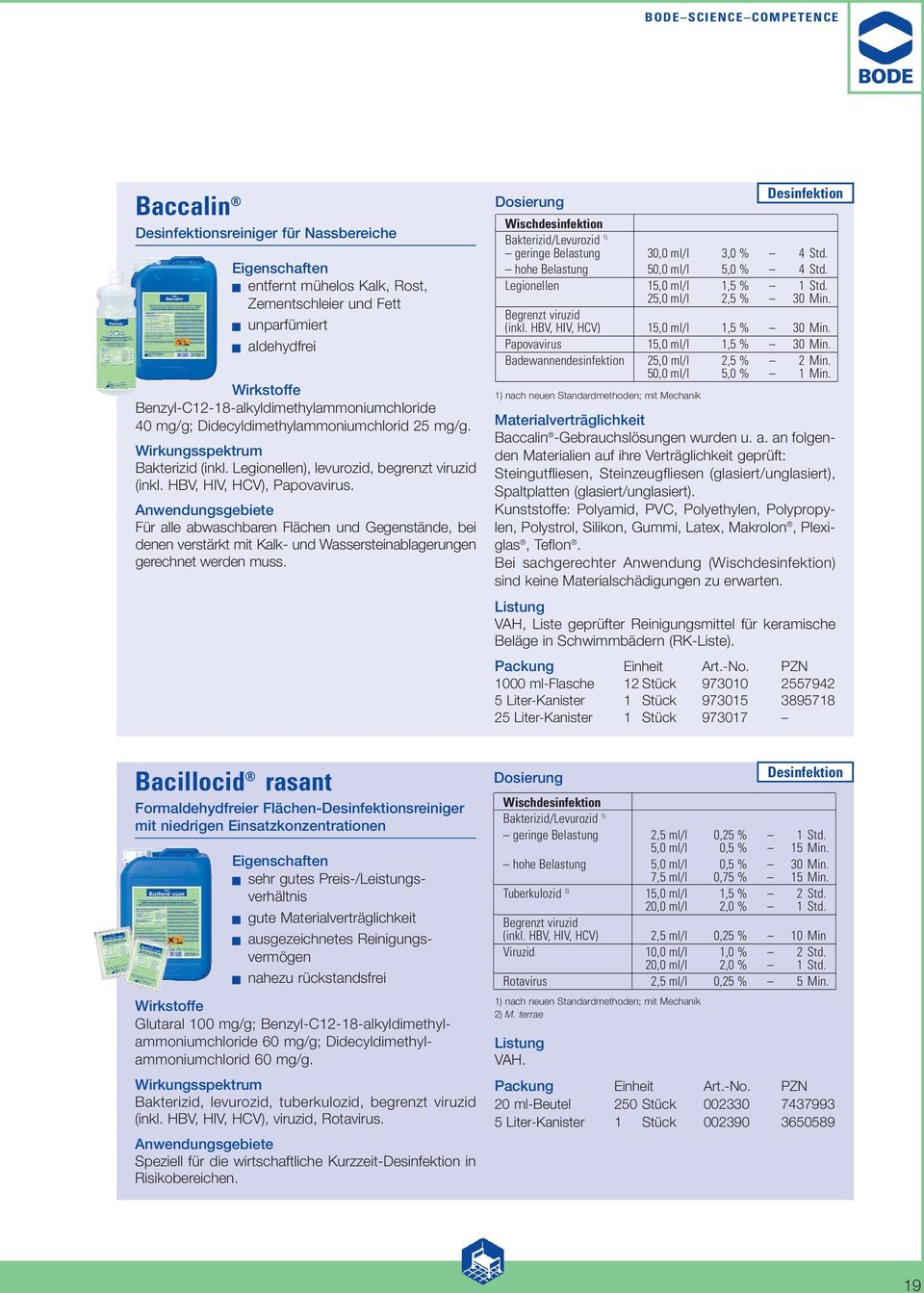 HBV, HIV, HCV), Papovavirus. Für alle abwaschbaren Flächen und Gegen stän de, bei denen verstärkt mit Kalk- und Wasser stein ablagerungen gerechnet werden muss.