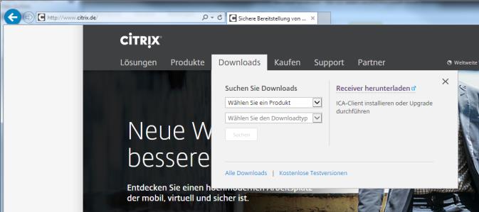 Seite 8 Installation des Citrix Receivers (Windows) Vorgehensweise: a) Herunterladen des Citrix Receivers b) Installieren des Citrix Receivers c) Kein Citrix Konto/Account einrichten d) Aufrufen