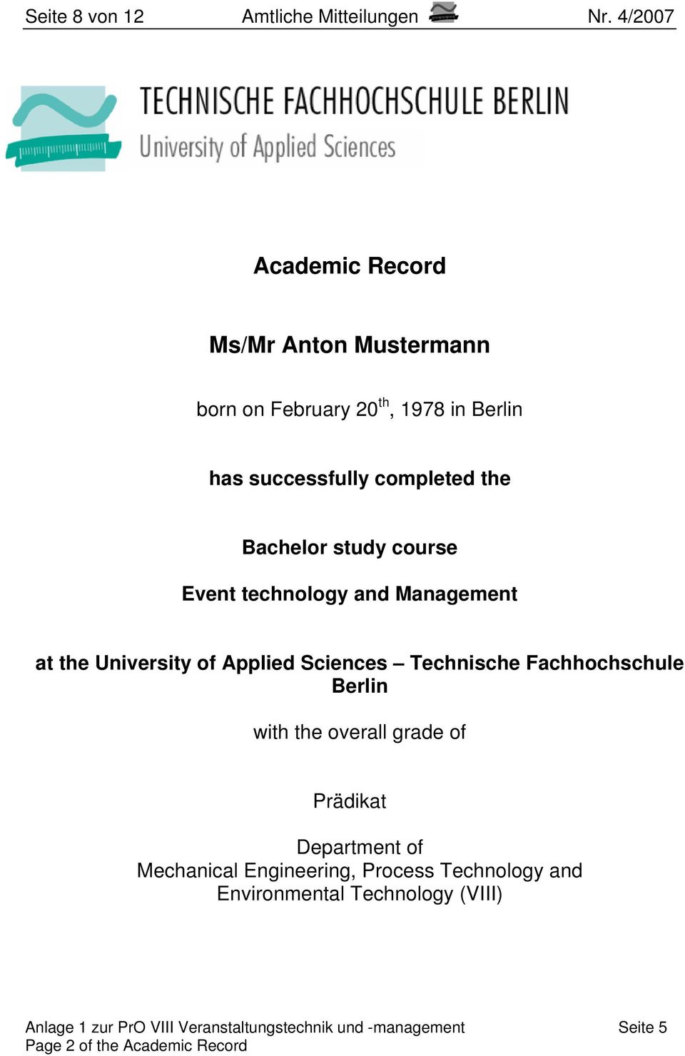 study course Event technology and Management at the University of Applied Sciences Technische Fachhochschule Berlin with the
