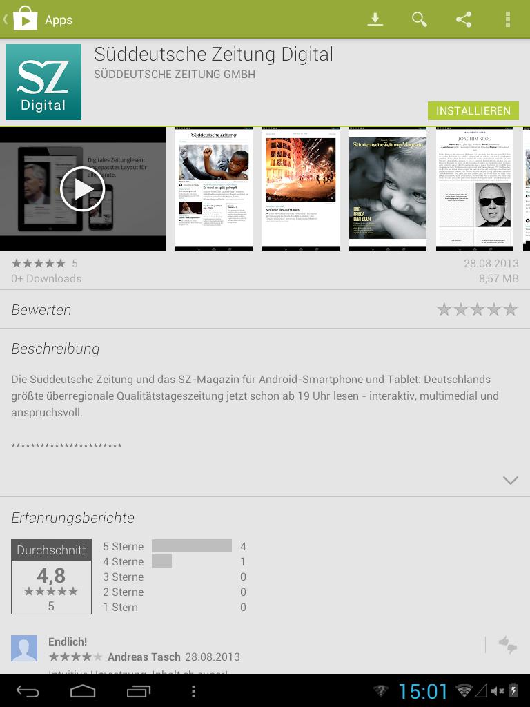 Download der SZ Digital-App Wählen Sie bitte die App Süddeutsche Zeitung Digital durch