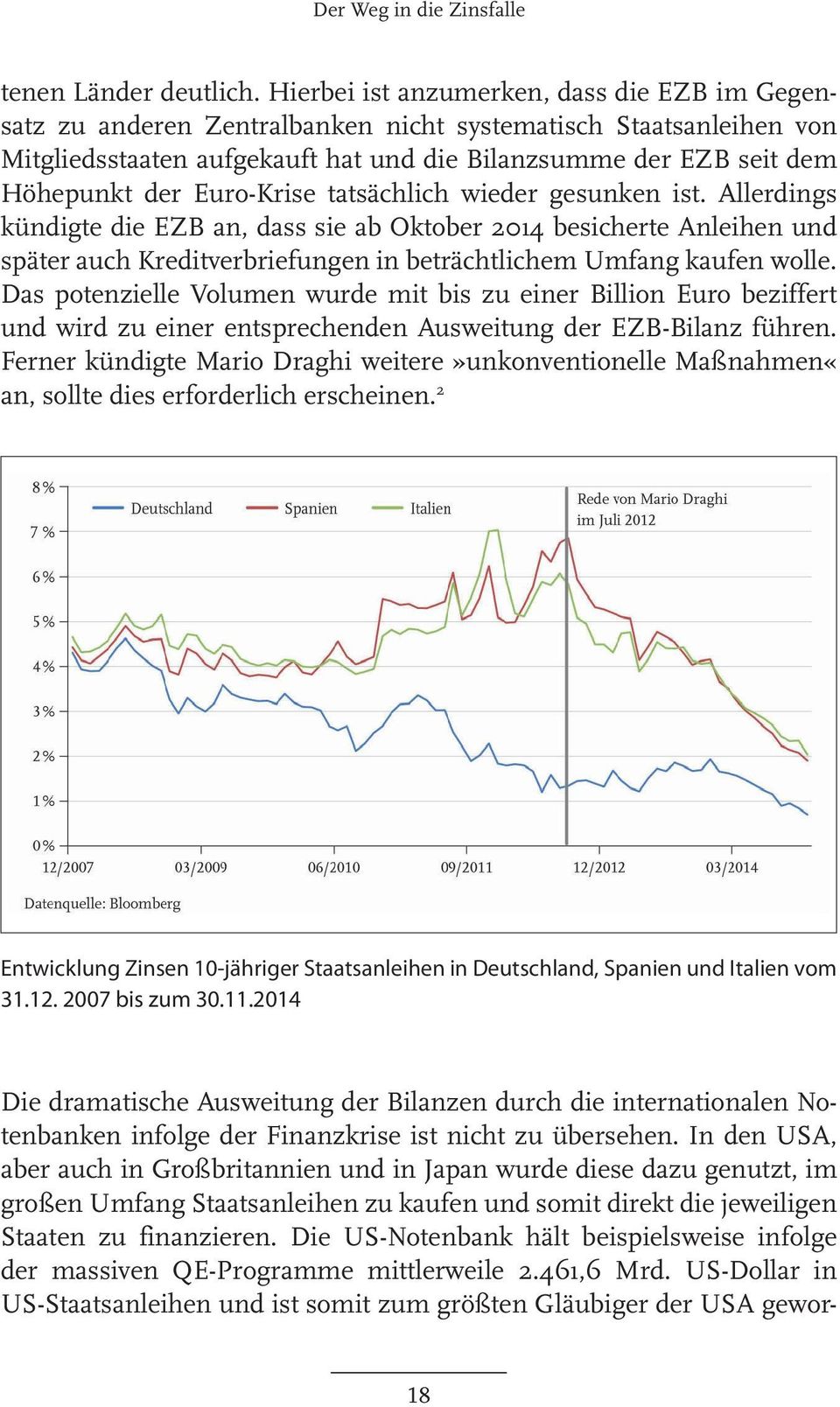 Euro-Krise tatsächlich wieder gesunken ist. Allerdings kündigte die EZB an, dass sie ab Oktober 2014 besicherte Anleihen und später auch Kreditverbriefungen in beträchtlichem Umfang kaufen wolle.