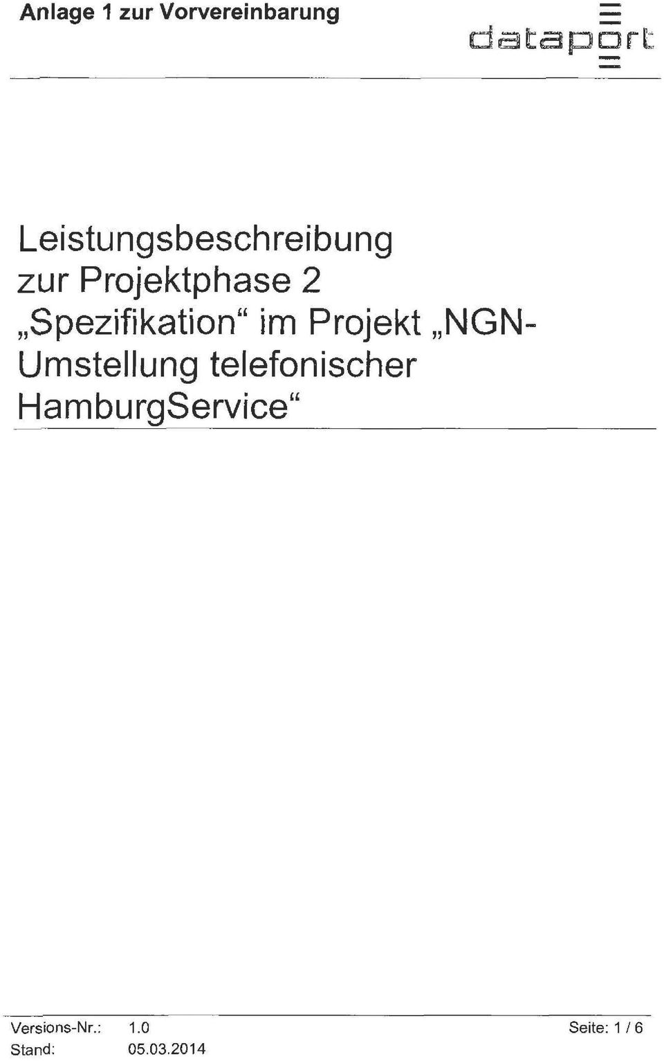 Spezifikation im Projekt NGN- Umstellung