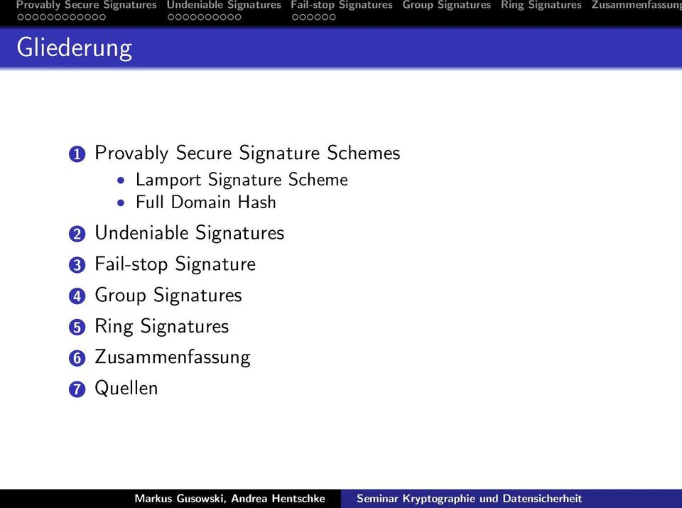 Undeniable Signatures 3 Fail-stop Signature 4