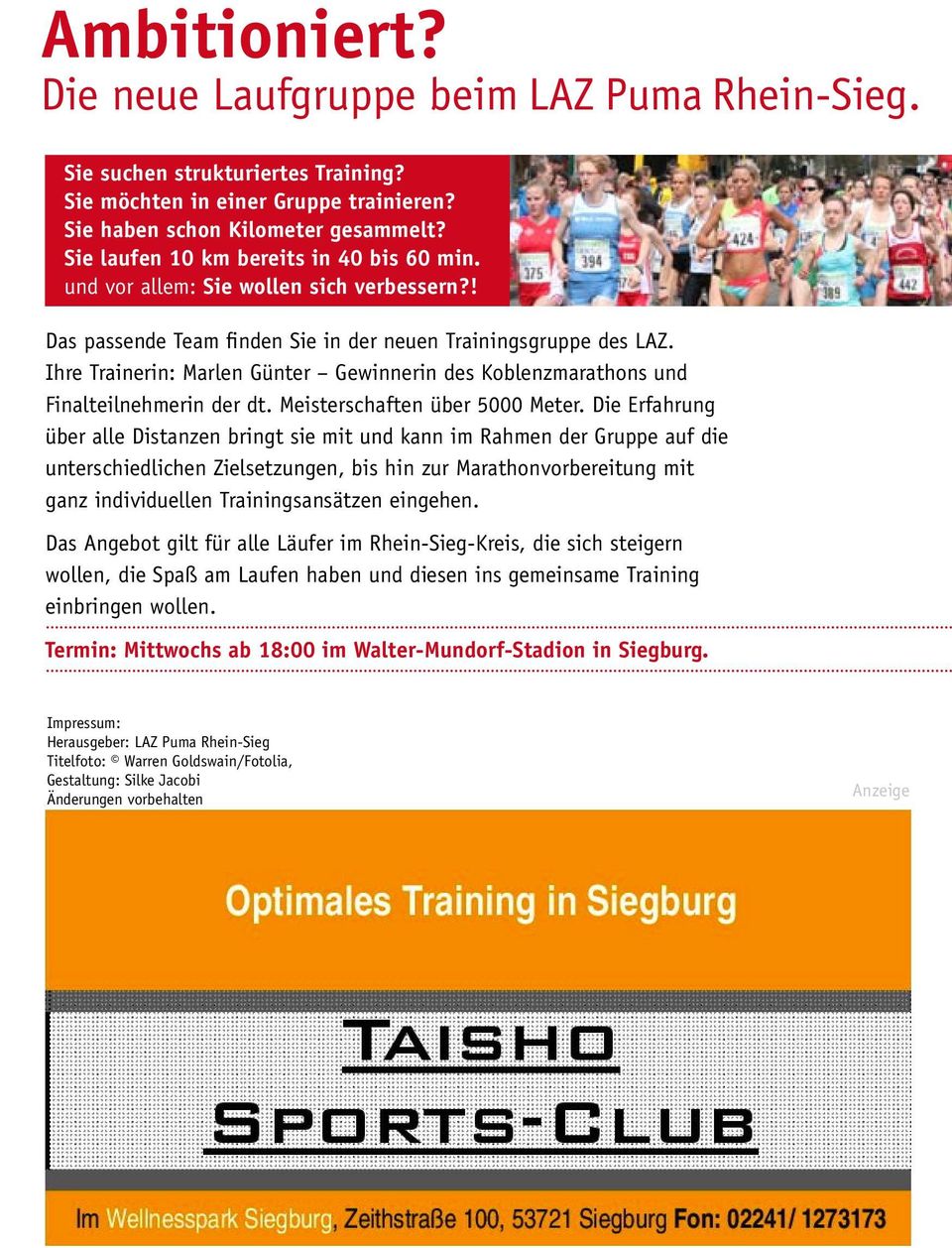 Ihre Trainerin: Marlen Günter Gewinnerin des Koblenzmarathons und Finalteilnehmerin der dt. Meisterschaften über 5000 Meter.