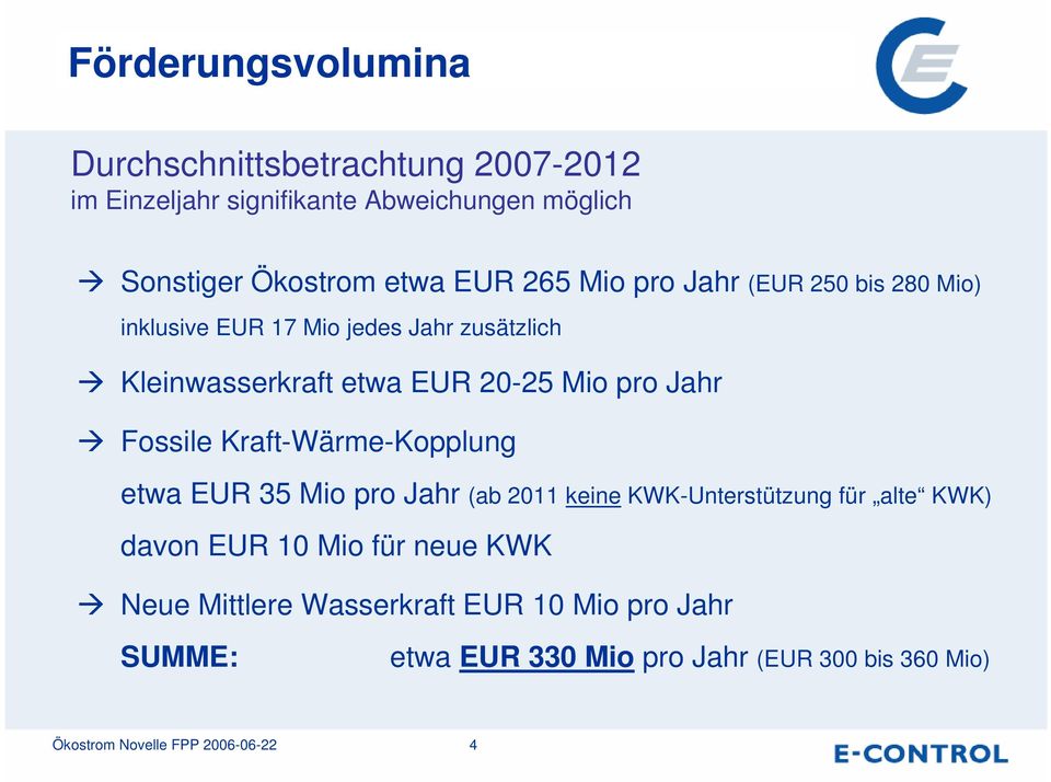Fossile Kraft-Wärme-Kopplung etwa EUR 35 Mio pro Jahr (ab 2011 keine KWK-Unterstützung für alte KWK) davon EUR 10 Mio für neue KWK
