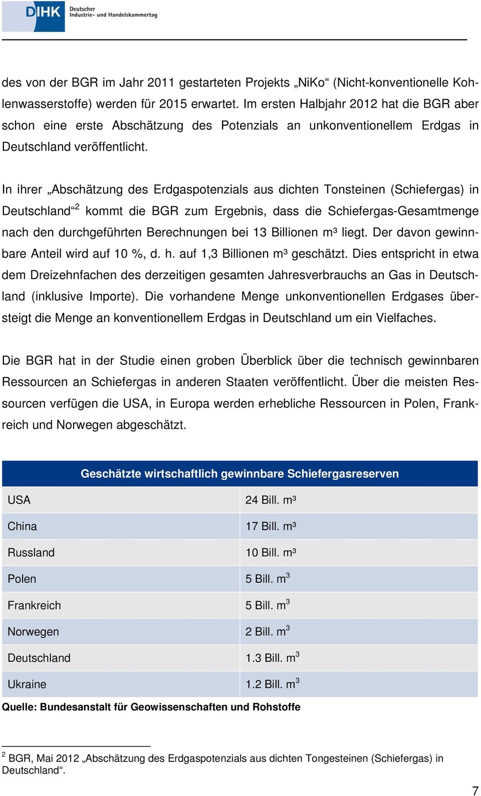 In ihrer Abschätzung des Erdgaspotenzials aus dichten Tonsteinen (Schiefergas) in Deutschland 2 kommt die BGR zum Ergebnis, dass die Schiefergas-Gesamtmenge nach den durchgeführten Berechnungen bei