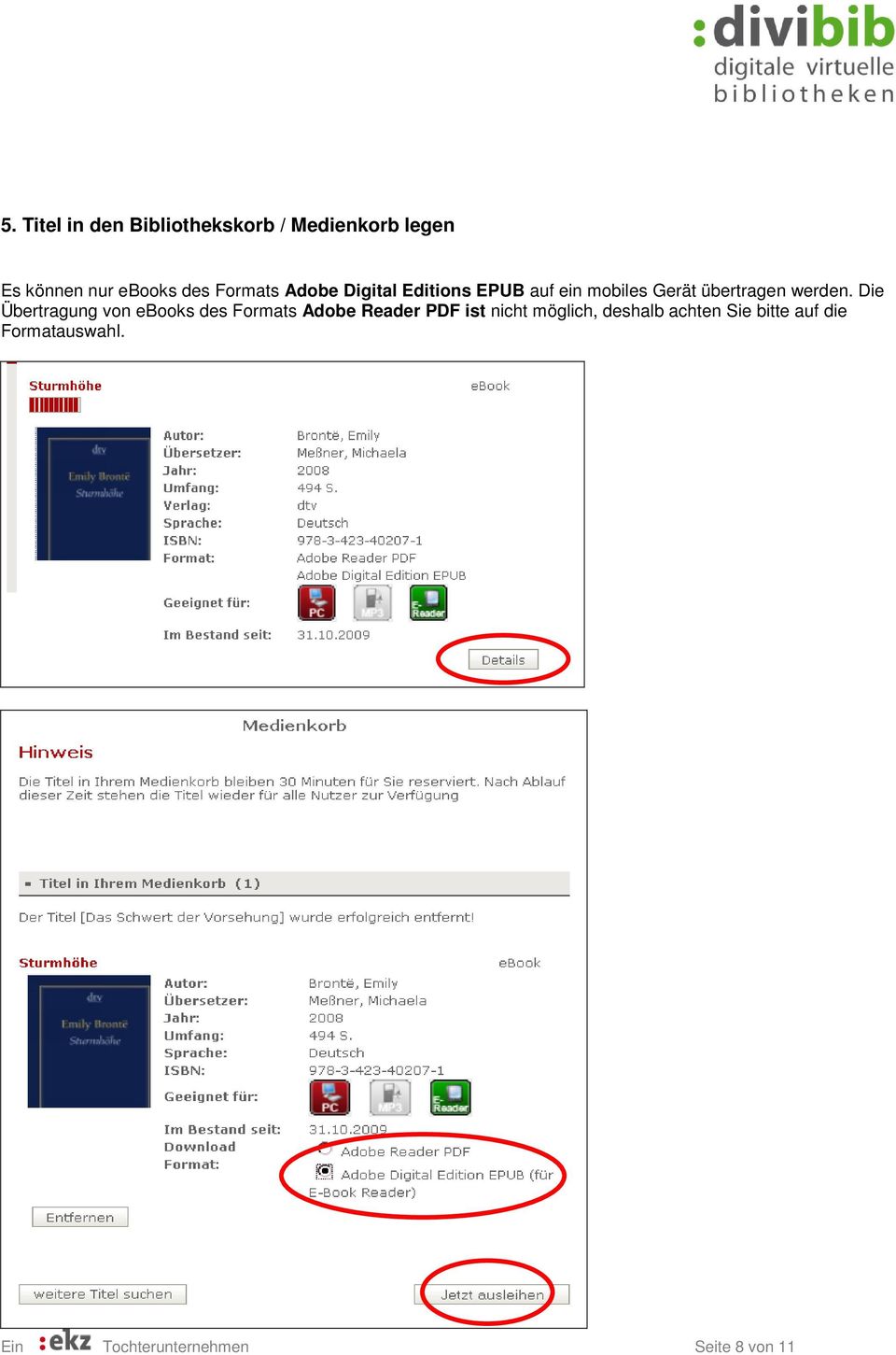 Die Übertragung von ebooks des Formats Adobe Reader PDF ist nicht möglich,