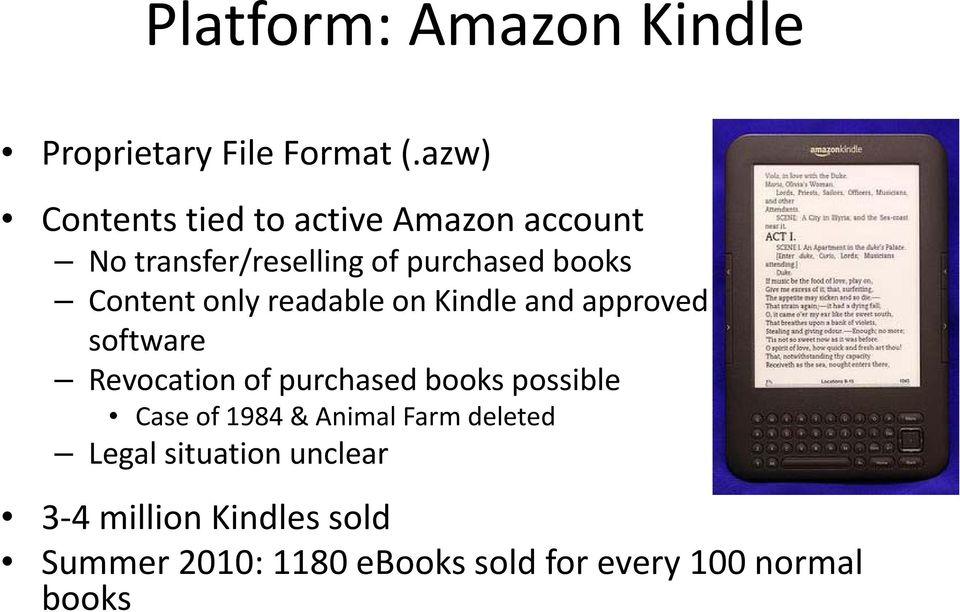 only readable on Kindle and approved software Revocation of purchased books possible Case of