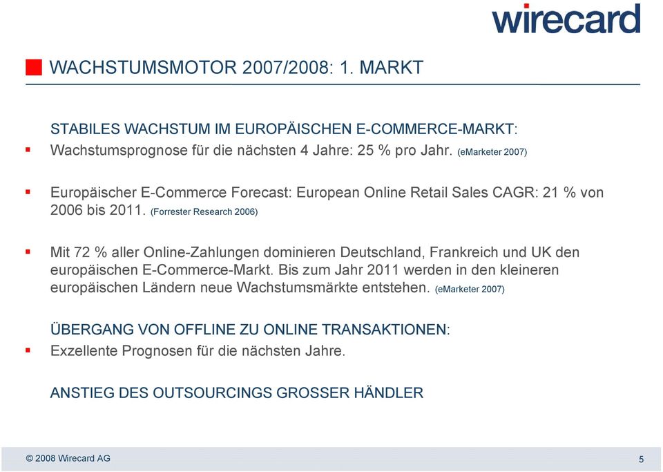 (Forrester Research 2006) Mit 72 % aller Online-Zahlungen dominieren Deutschland, Frankreich und UK den europäischen E-Commerce-Markt.