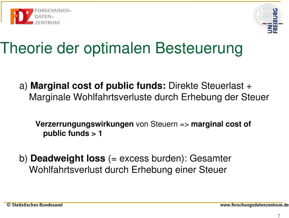 Verzerrungungswirkungen von Steuern => marginal cost of public funds > 1 b)