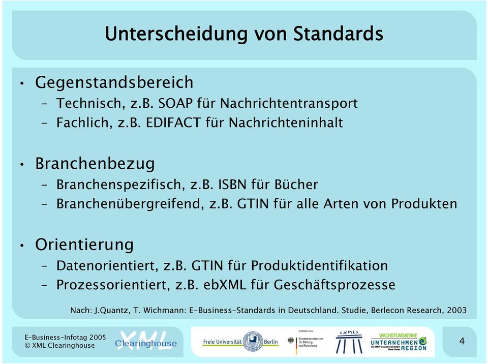 b. ebxml für Geschäftsprozesse Nach: J.Quantz, T. Wichmann: E-Business-Standards in Deutschland.