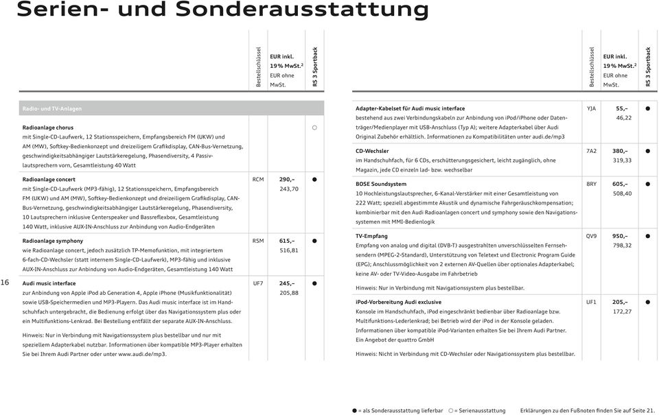 erhältlich. Informationen zu Kompatibilitäten unter audi.