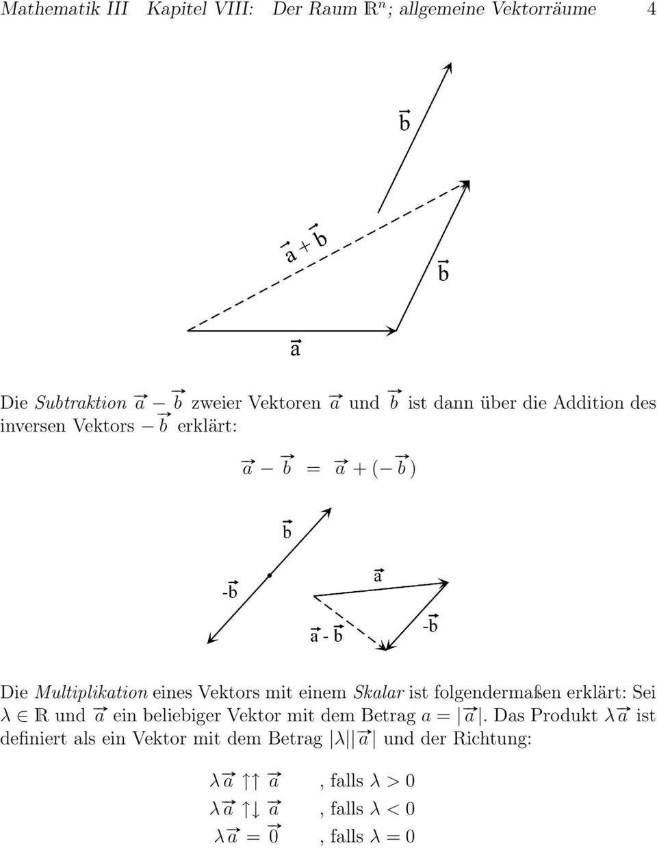 einem Skalar ist folgendermaßen erklärt: Sei λ R und a ein beliebiger Vektor mit dem Betrag a = a.