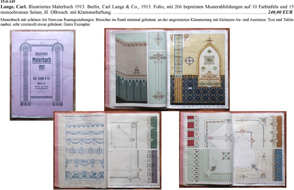 mit Klammerheftung.... 240,00 EUR Musterbuch mit schönen Art Nouveau Raumgestaltungen.