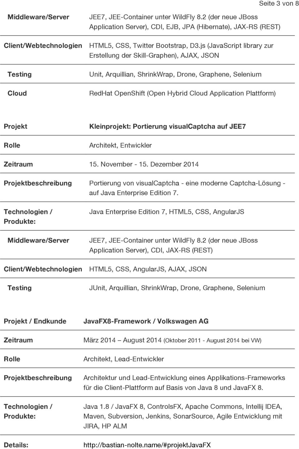 js (JavaScript library zur Erstellung der Skill-Graphen), AJAX, JSON Testing Unit, Arquillian, ShrinkWrap, Drone, Graphene, Selenium Cloud RedHat OpenShift (Open Hybrid Cloud Application Plattform)