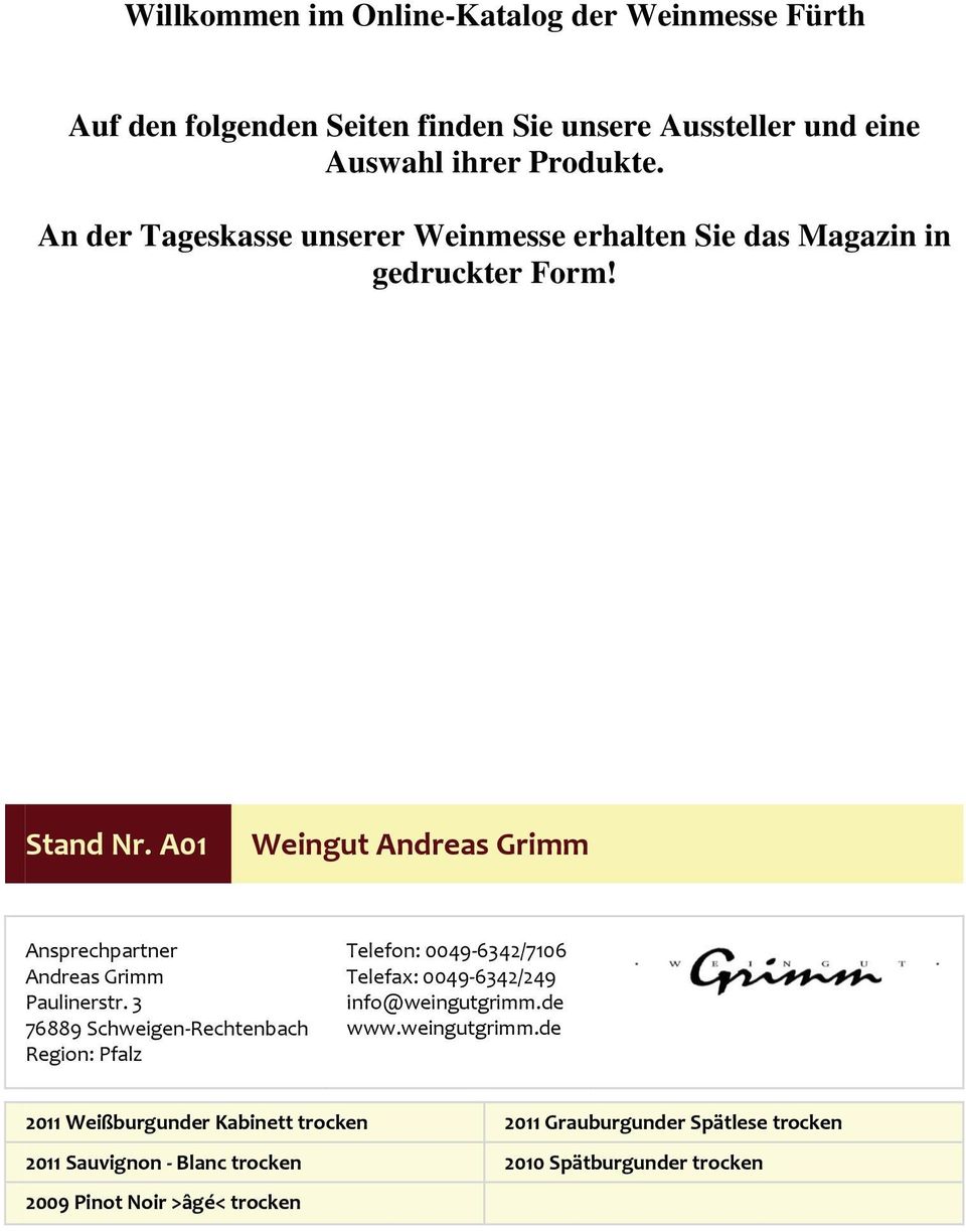 A01 Weingut Andreas Grimm Andreas Grimm Paulinerstr.