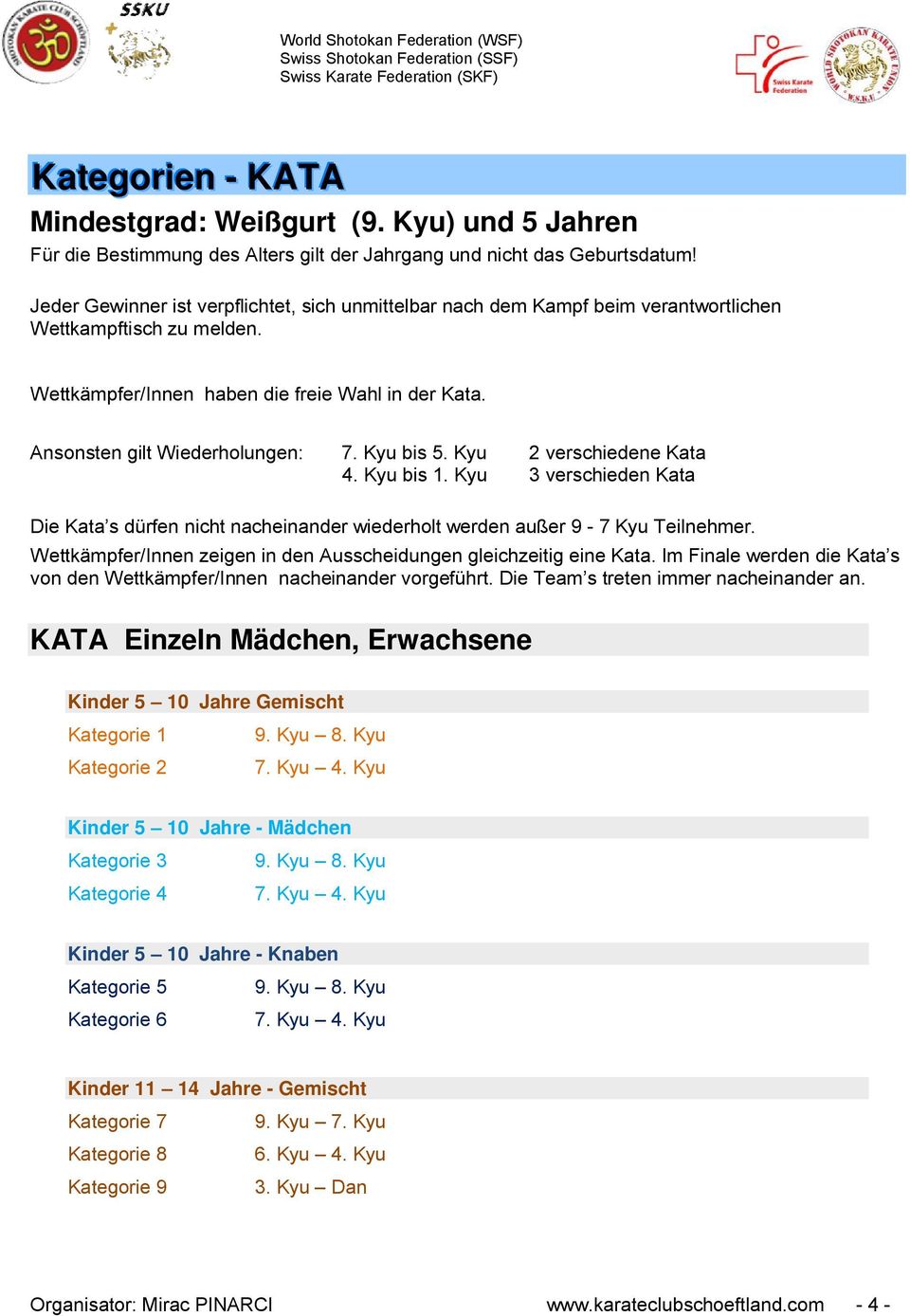 Kyu bis 5. Kyu 2 verschiedene Kata 4. Kyu bis 1. Kyu 3 verschieden Kata Die Kata s dürfen nicht nacheinander wiederholt werden außer 9-7 Kyu Teilnehmer.