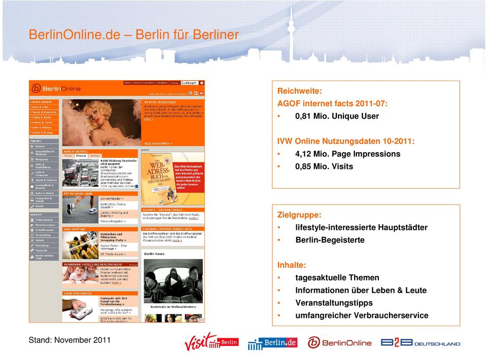 Visits Zielgruppe: lifestyle-interessierte Hauptstädter Berlin-Begeisterte Inhalte: