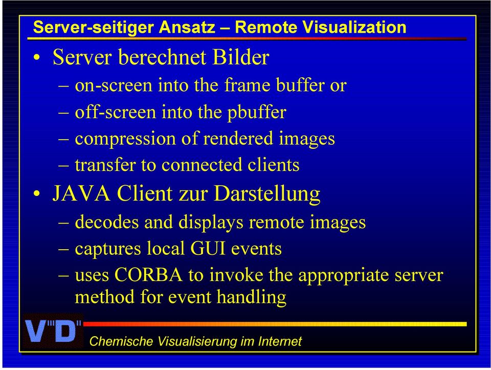 connected clients JAVA Client zur Darstellung decodes and displays remote images