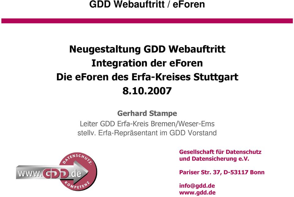 Erfa-Repräsentant im GDD Vorstand Christian Semmler Dipl.-Wirtsch.Inf. (Univ.
