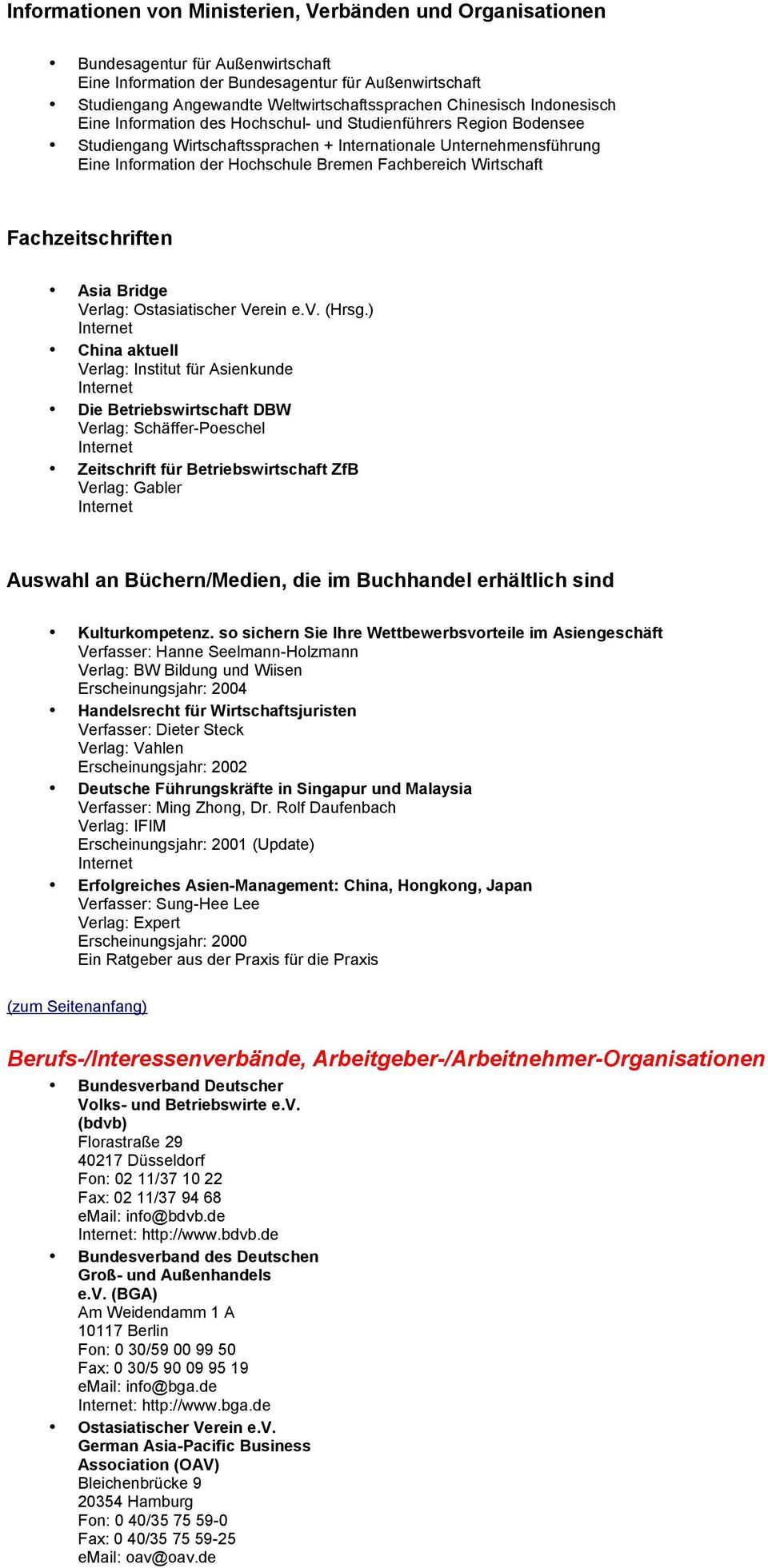 Fachbereich Wirtschaft Fachzeitschriften Asia Bridge Verlag: Ostasiatischer Verein e.v. (Hrsg.