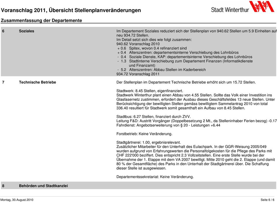 4 Soziale Dienste, KAP: departementsinterne Verschiebung des Lohnbüros - 1.3 Stadtinterne Verschiebung zum Departement Finanzen (Informatikdienste und Finanzamt) - 5.