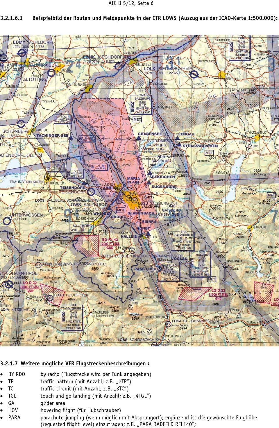 6.1 Beispielbild der Routen und Meldepunkte in der CTR LOWS (Auszug aus der ICAO-Karte 1:500.000): 3.2.1.7 Weitere mögliche VFR