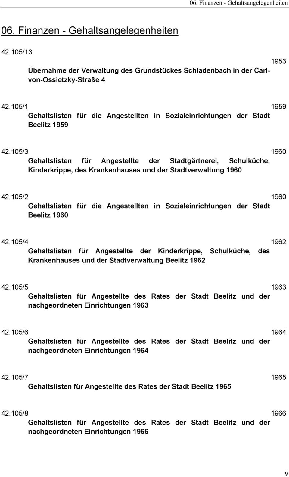 105/3 1960 Gehaltslisten für Angestellte der Stadtgärtnerei, Schulküche, Kinderkrippe, des Krankenhauses und der Stadtverwaltung 1960 42.