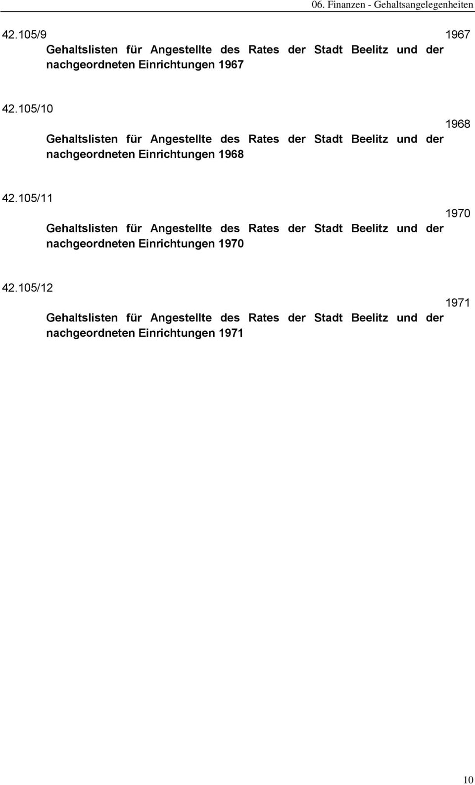 105/10 1968 Gehaltslisten für Angestellte des Rates der Stadt Beelitz und der nachgeordneten Einrichtungen 1968 42.