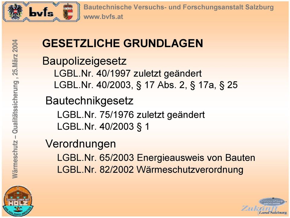 2, 17a, 25 Bautechnikgesetz LGBL.Nr. 75/1976 zuletzt geändert LGBL.