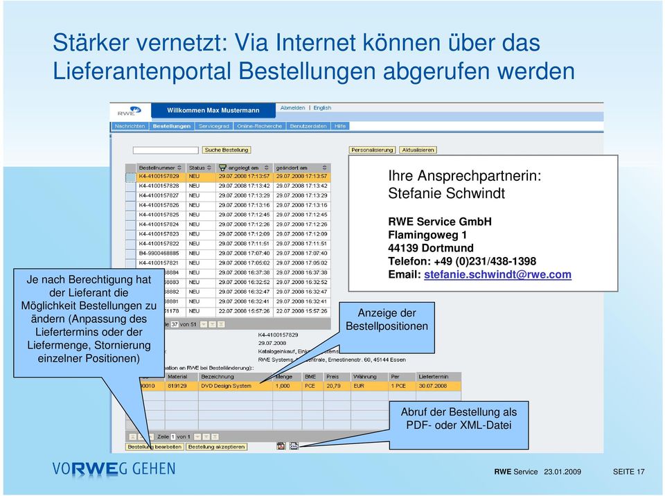 Liefertermins oder der Liefermenge, Stornierung einzelner Positionen) RWE Service GmbH Flamingoweg 1 44139 Dortmund Telefon: +49