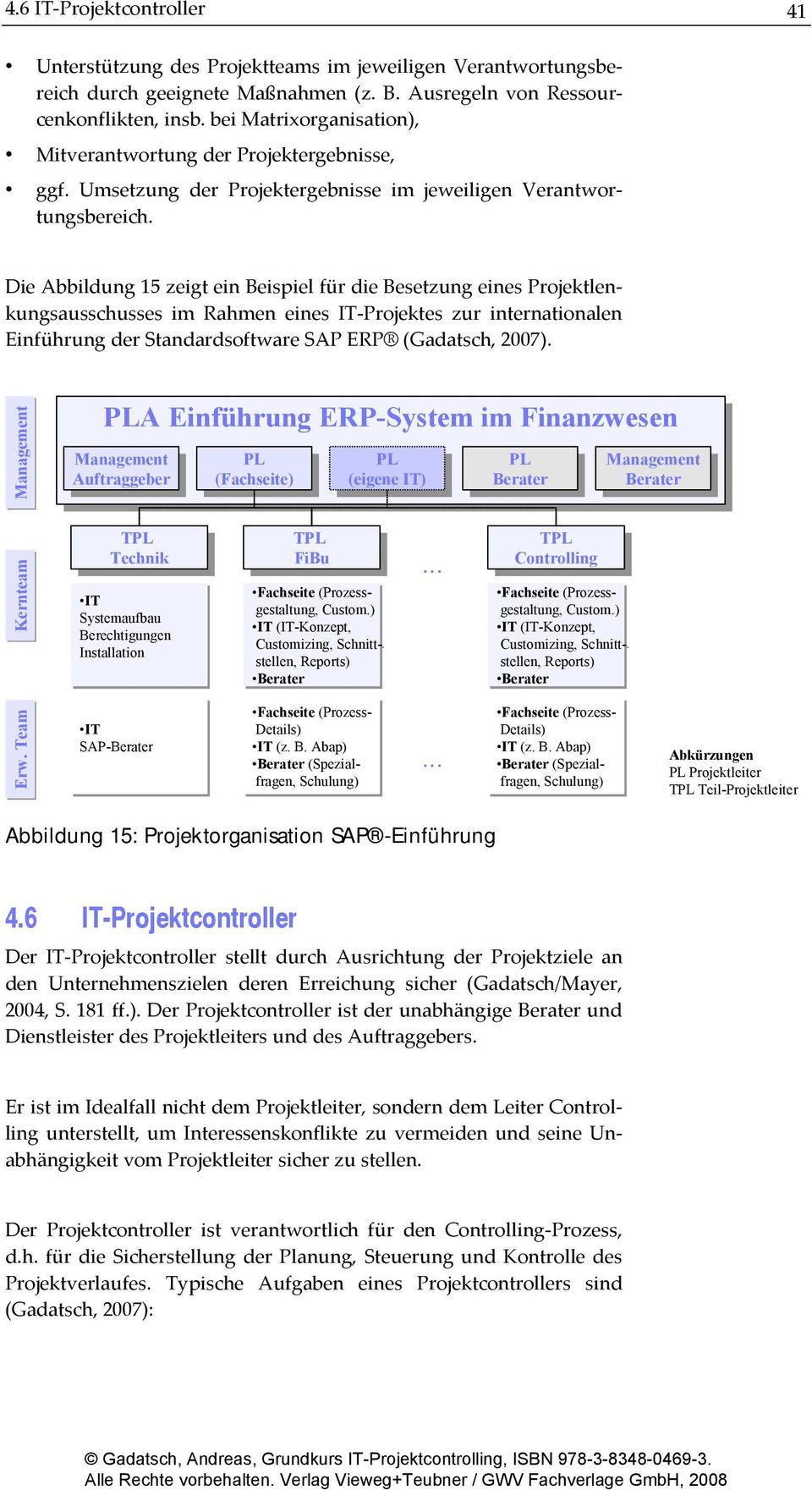 Die Abbildung 15 zeigt ein Beispiel für die Besetzung eines Projektlenkungsausschusses im Rahmen eines IT-Projektes zur internationalen Einführung der Standardsoftware SAP ERP (Gadatsch, 2007). Erw.